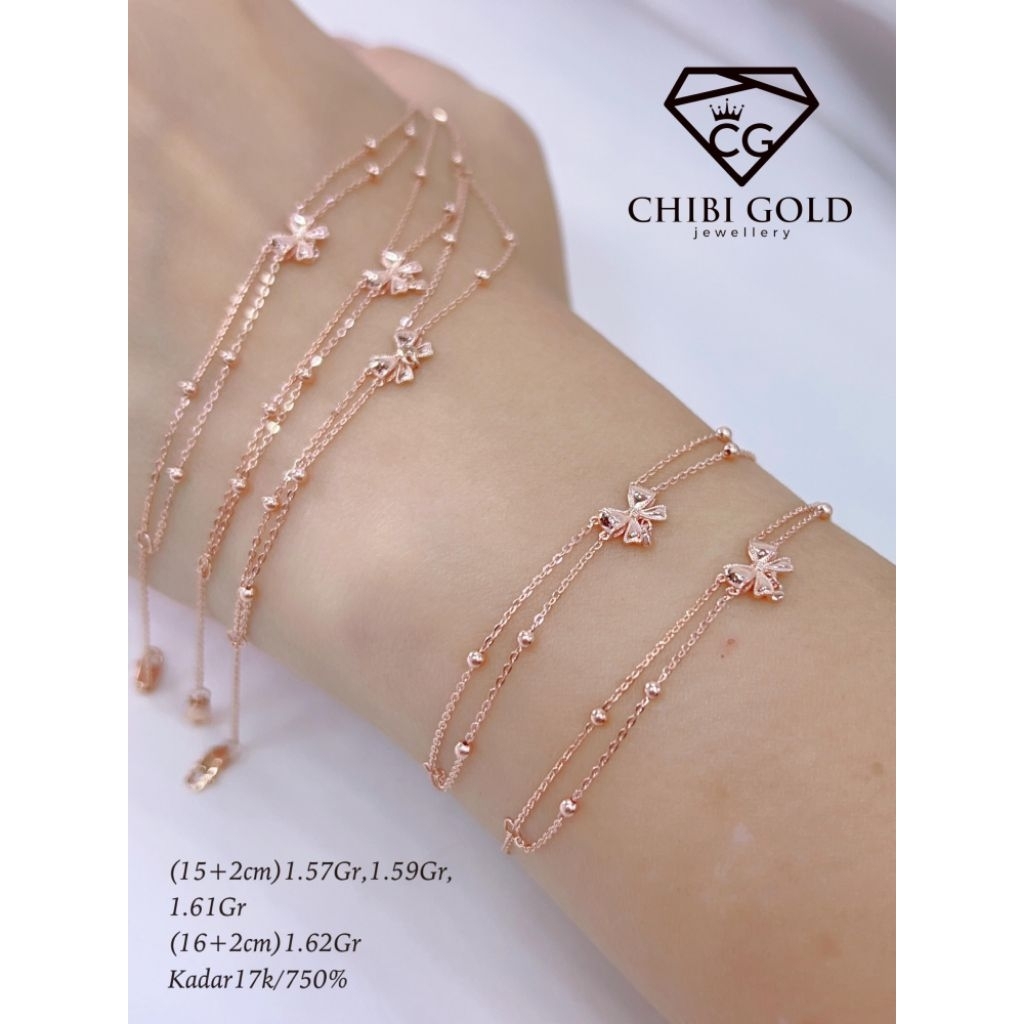 CHIBI GOLD JAWELLERY - Gelang pita 2 layer emas 750 kadar 17K - chibigold