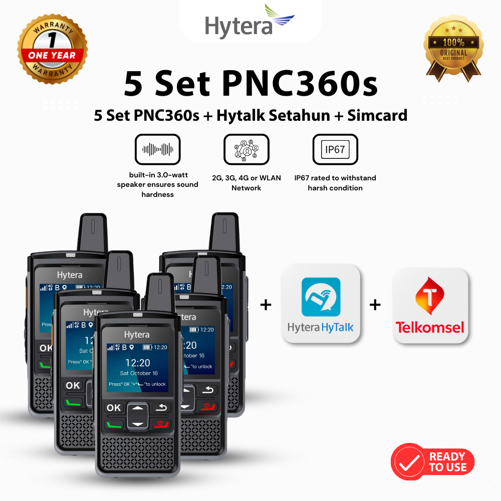 Hytera PNC360s [5 Set]  POC Radio Siap Pakai Include Akun Hytalk & Simcard 1 Tahun IP67 2G 3G 4G Wi-