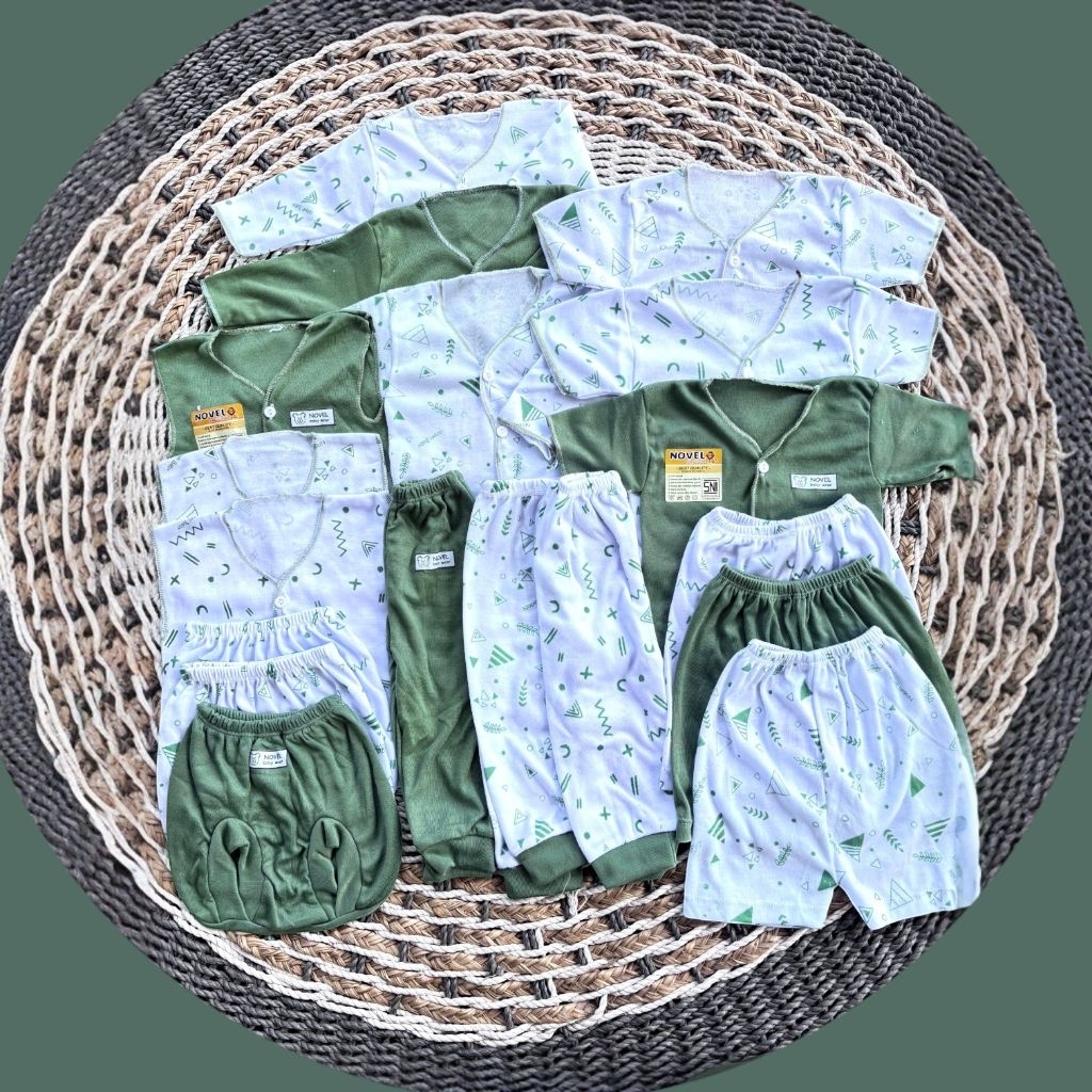Baju Bayi Newborn 18 PCS Aman Buat Bayi Motif Seri Hijau Sage
