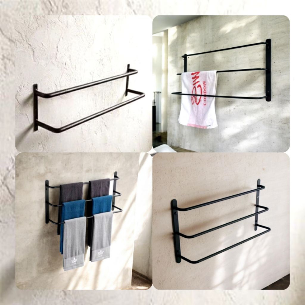 Gantungan Handuk Susun, Rak Handuk Tempel Dinding Besi 2 Susun 3 Susun