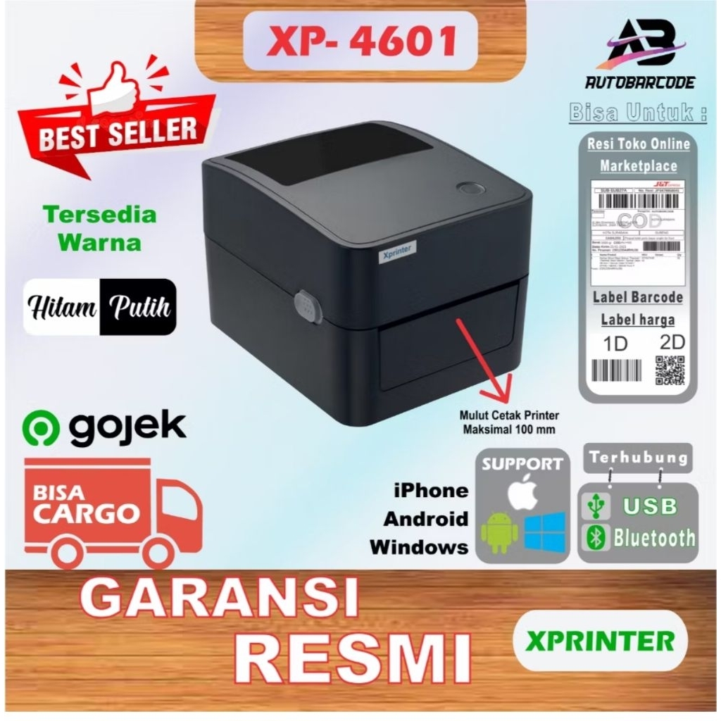Second-Printer Resi XPrinter XP-D4601B USB Bluetooth - Cetak Resi & Label, Tidak Perlu Ribbon, Cepat