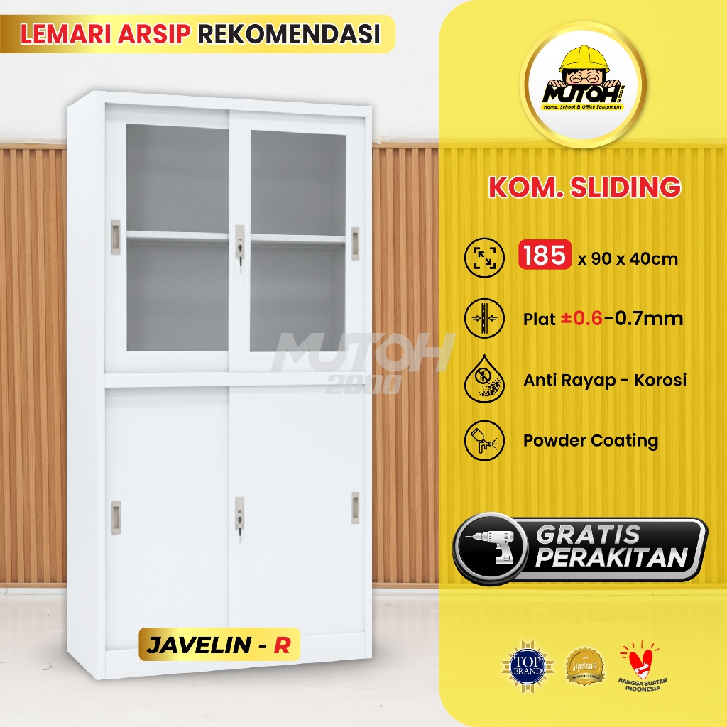 Lemari Arsip Besi Sliding Kombinasi Lemari arsip kantor 2 Pintu putih MUTOH JAVELIN