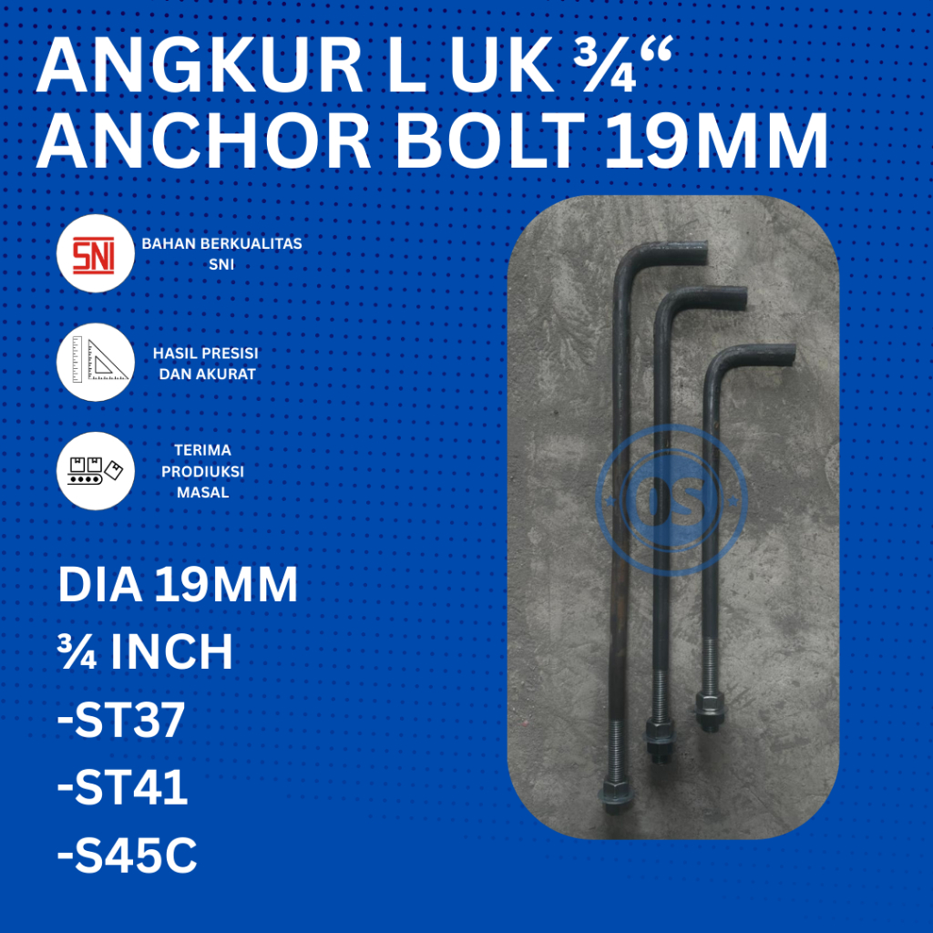 ANGKUR 3/4 ANCHOR BOLT 19MM ANGKUR UK 3/4 X 30CM, 40CM, 50CM, 60CM BAHAN BESI BETON HITAM (ST37)