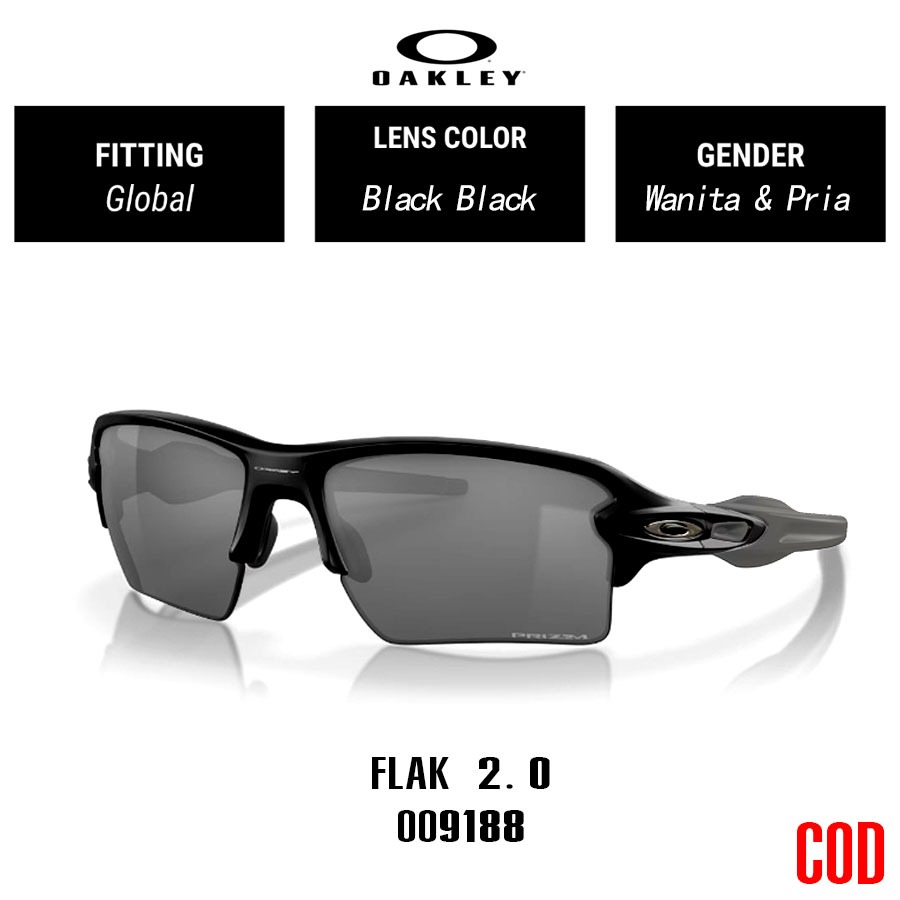 Kacamata Hitam Oakley Original Sunglasses FLAK 2.0 OO9188 Polished Black Wanita Pria