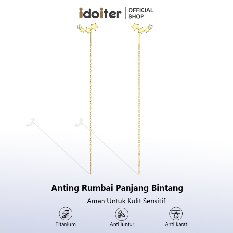 Idoiter Anting Rumbai Panjang Bintang Kecil Dari Titanium Wanita Anti Karat Elegan Aksesori