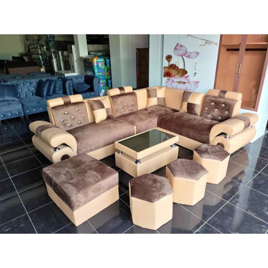 Set Sofa Tamu L Sudut Beranak Minimalis Bonus Bantal