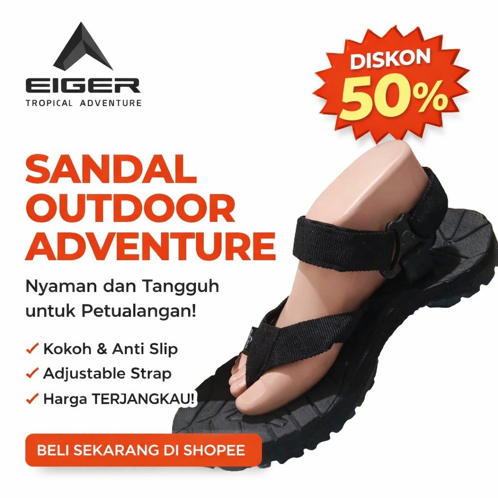 EIGER ORIGINAL Sandal Gunung Pria Wanita Karet Rubber Tali Bangkol Outdoor Ukuran 39-43