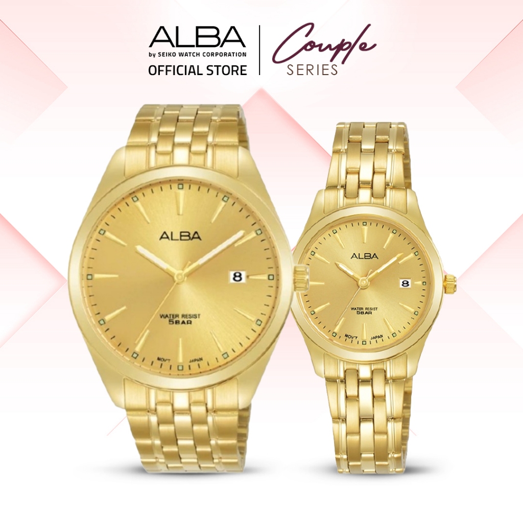 ALBA Jam Tangan COUPLE AS9R02 & AH7BN6 Quartz Stainless Steel Gold Watch