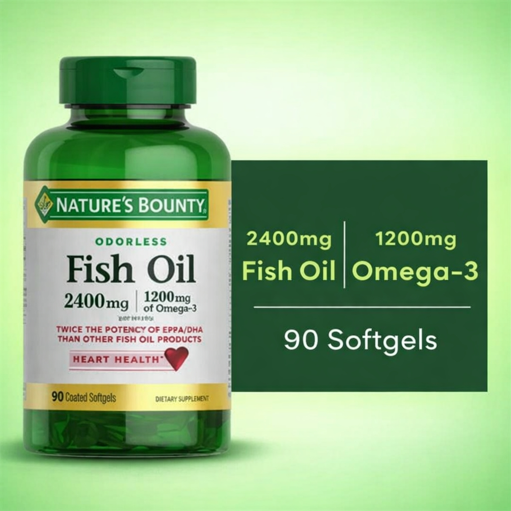 Nature's Bounty Fish Oil 2400mg + Omega3 1200mg Isi 90  Suplemen Kesehatan Tubuh Original import