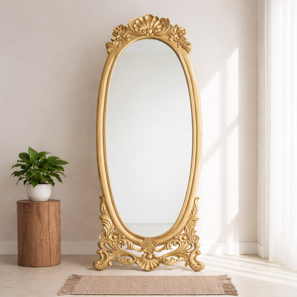 Standing mirror Oval gold