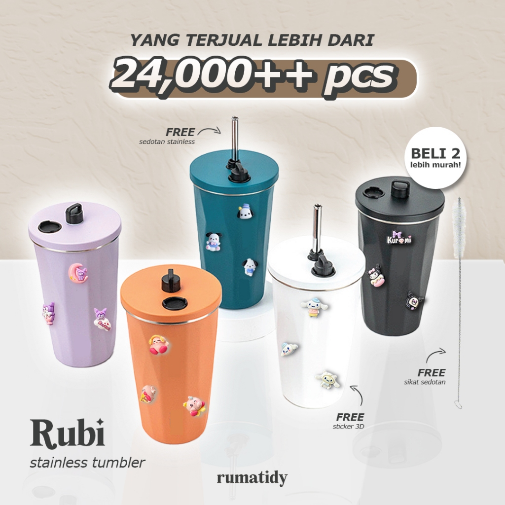 (RUMATIDY) RUBI Tumbler Stainless Tahan Dingin Diamond Shape Coffee Tea 600mL High Quality Vacuum