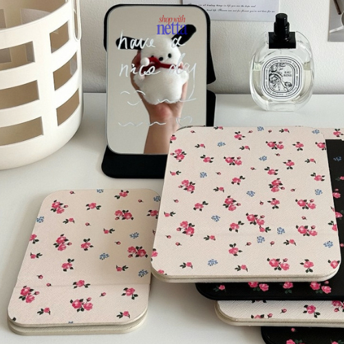 Cermin Lipat Kecil Motif Aesthetic Portabel - Travel Mirror - Kaca Meja Rias Berdiri Mahasiswa | Sho