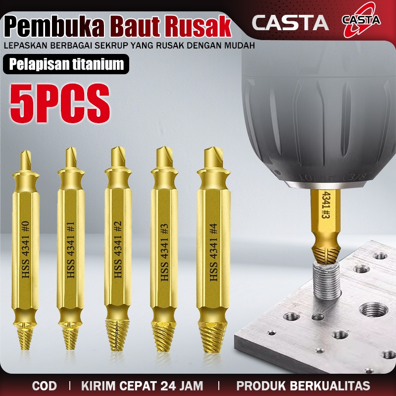 CASTA Alat Pembuka Sekrup Rusak 4/5PCS Double Ended Tungsten Carbide Extractor Baut Patah Macet Mata