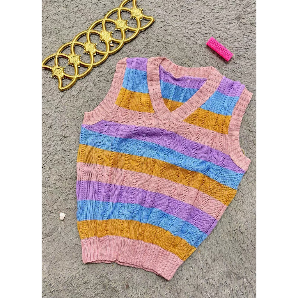Rompi Vest Cable Rainbow Rajut Anak /Rompi Rajut Pelangi/Rompi Pelangi/Vest anak warna warni