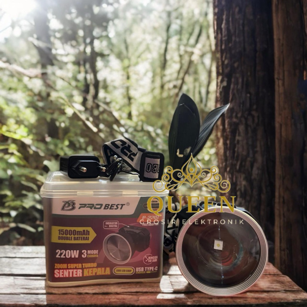 PROBEST Senter kepala Besar Zoom In & Out Headlamp PREMIUM Ori Kualitas Super Bagus P-220Z 220w 1500