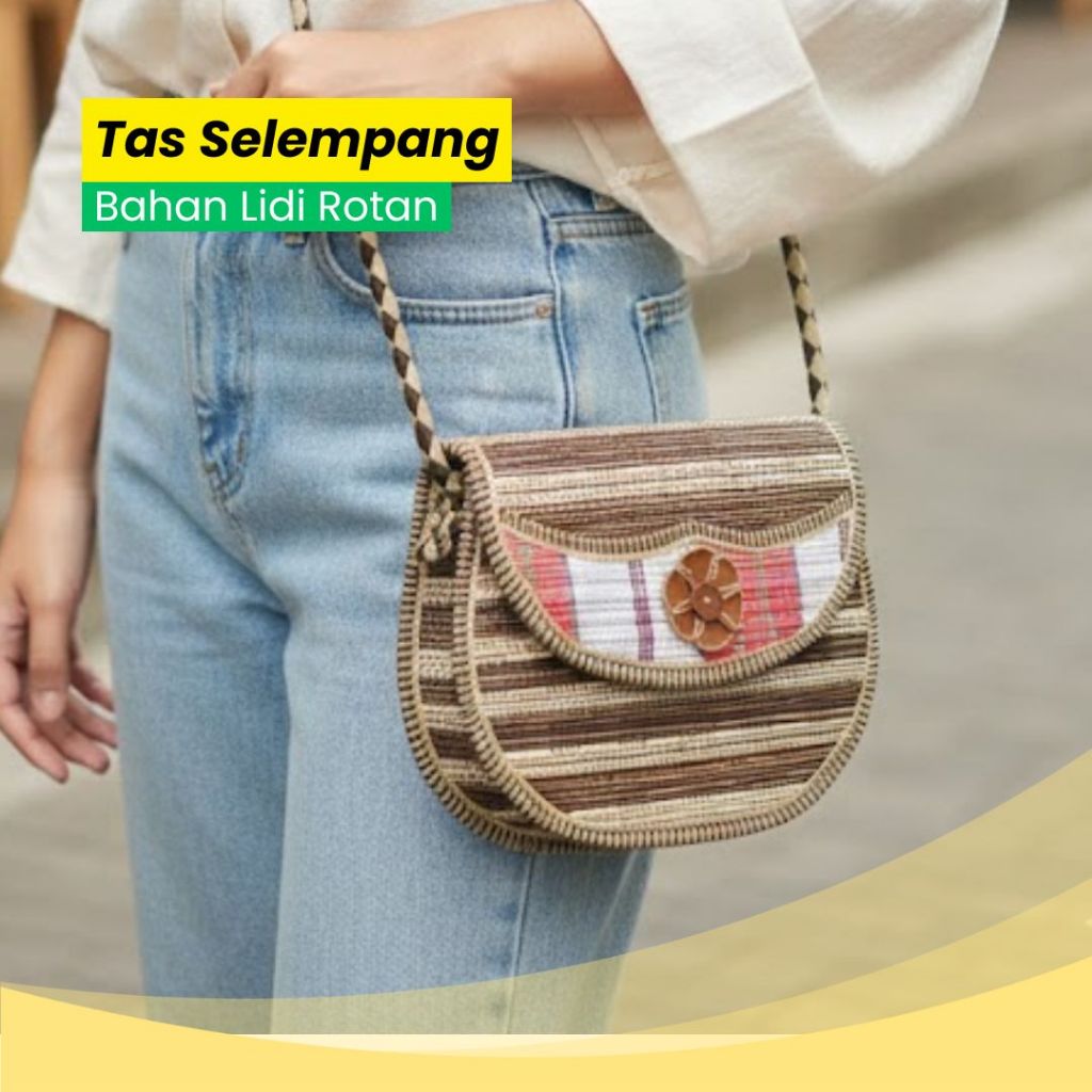 JOGJA WONDERFUL - Motif Tas Selempang Wanita | Tas Hp | Tas Etnik Bahan Lidi Rotan