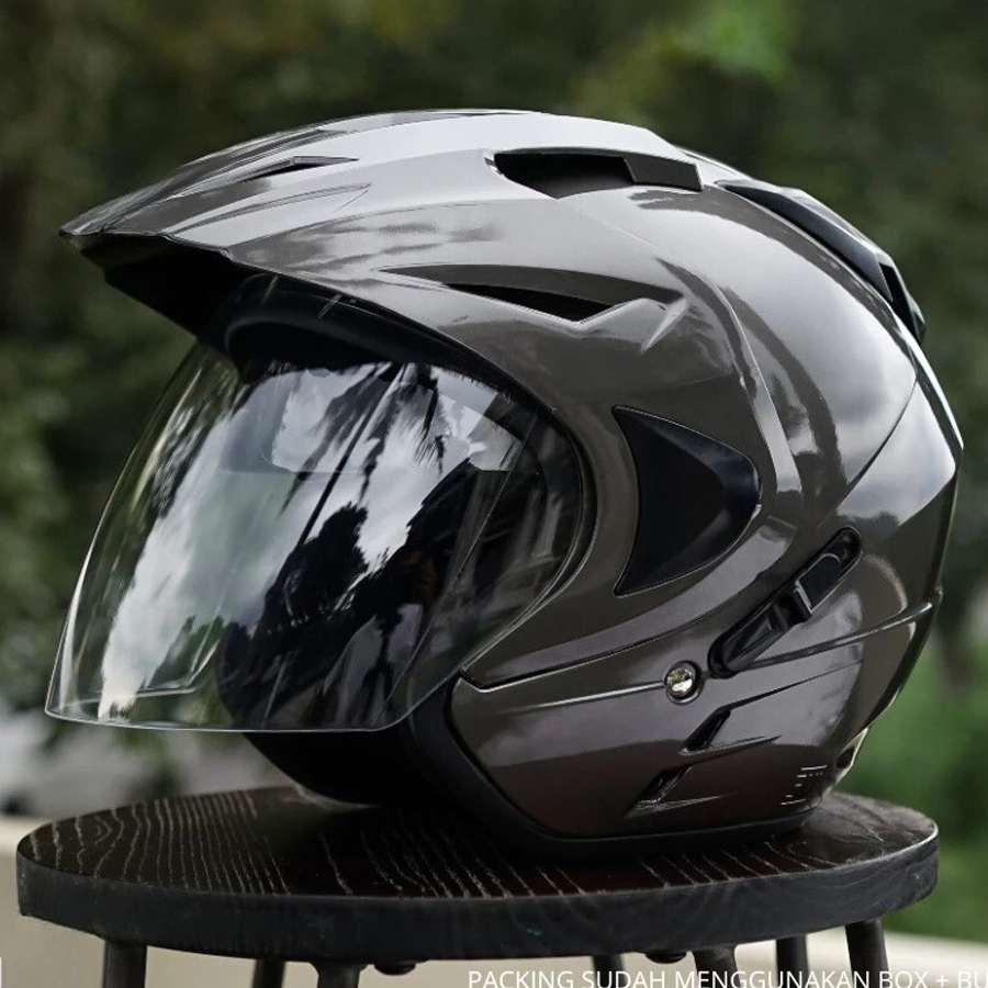 Helm Half Face Dobel Visor Original INK Polos Model JP 8 SNI Helm Trendy Pria Wanita Dewasa Kaca Ben