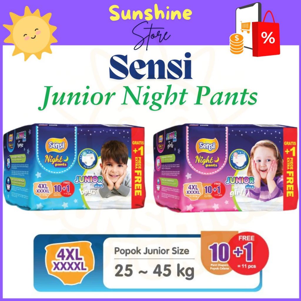 SENSI JUNIOR NIGHT PANTS XXXXL10+1 | Popok Celana Sensi 4XL 10+1