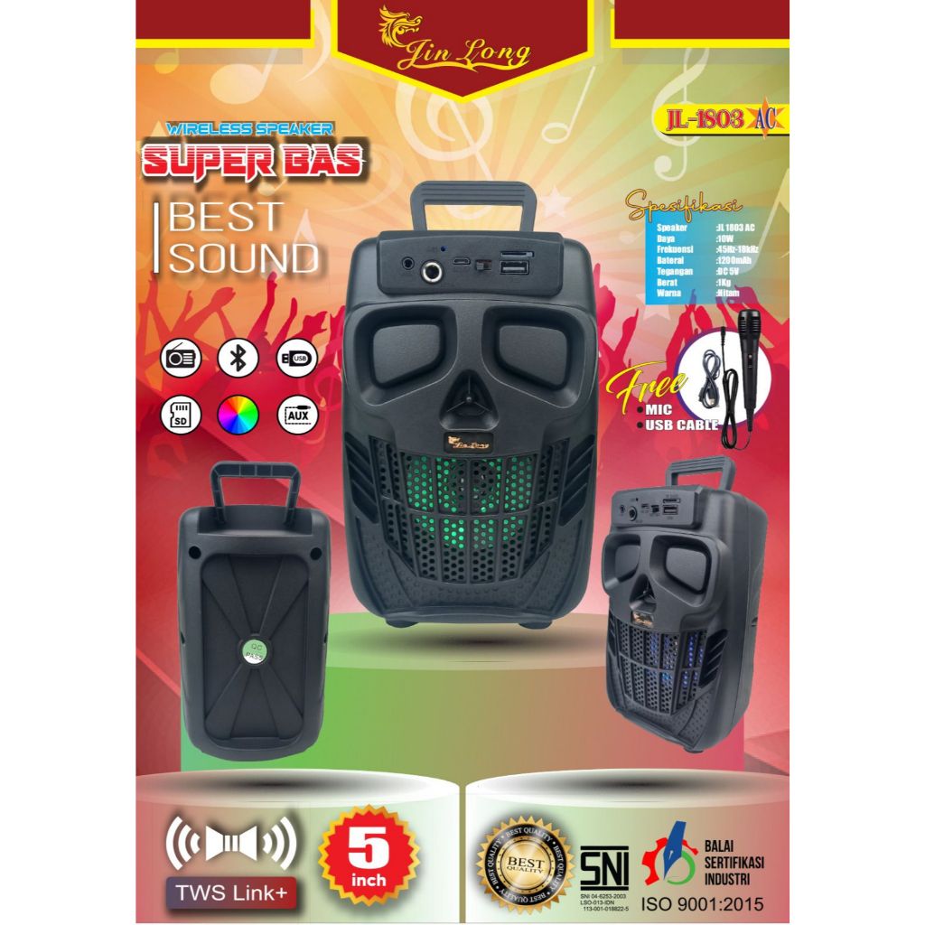Speaker Portable Bluetooth Jinlong JL-1803 AC 5" Dengan Mikrofon