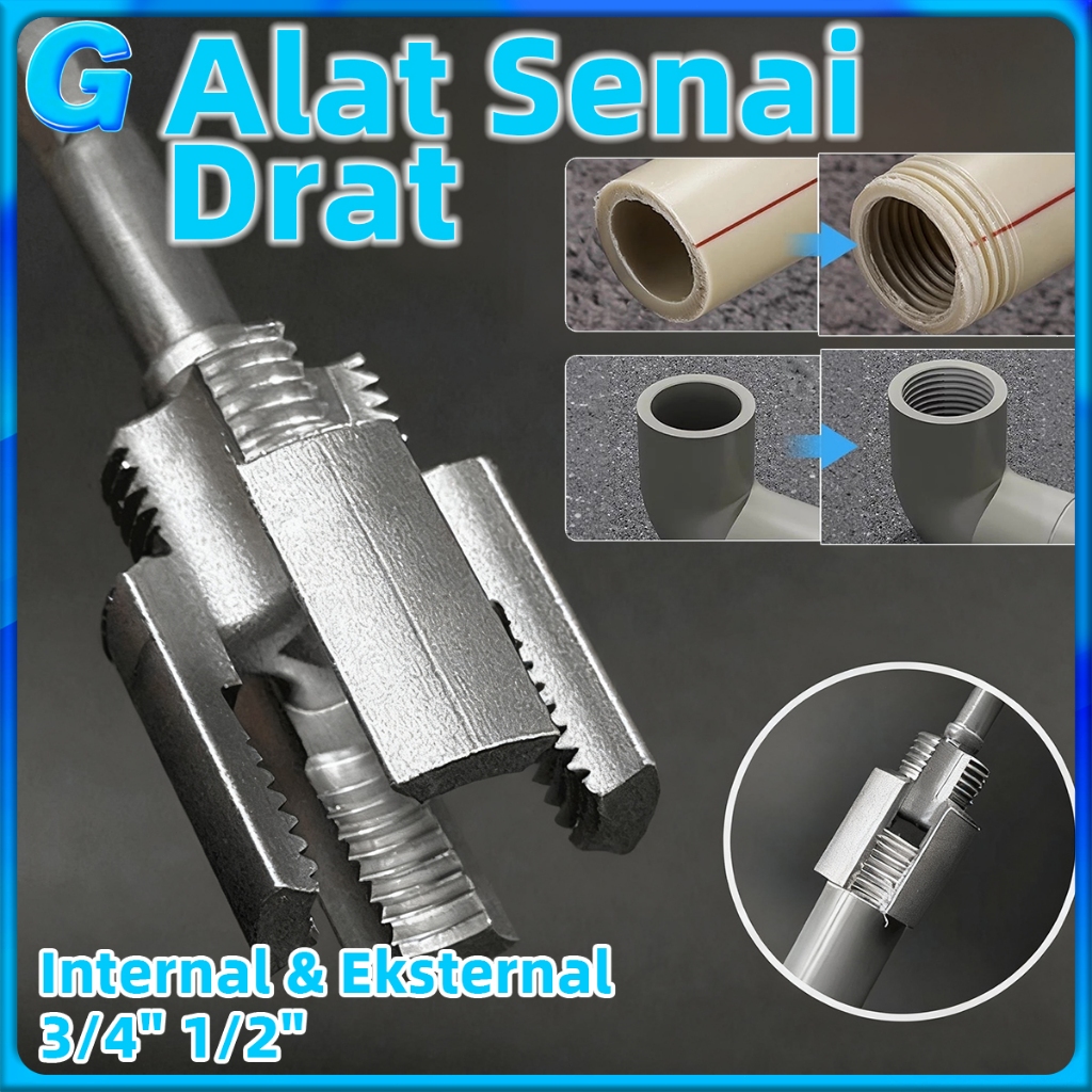 Alat Senai Drat Pipa Besi 3/4" 1/2" Alat Bor Ulir Presisi/ Pemotong Ulir Internal Dan Eksternal Pipa