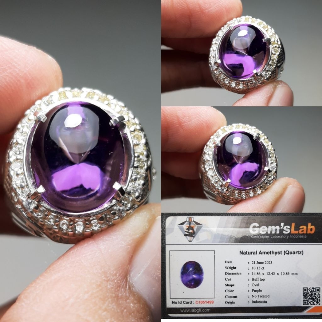 Natural Amethyst Quartz Batu Amethyst Kecubung Indonesia Lokal Warna Ungu Ring Emban Perak