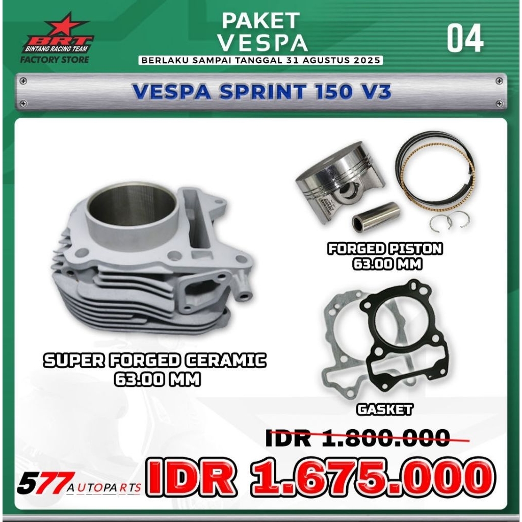 Blok Ceramic + Piston Forged + Gasket Vespa Sprint 150 V3