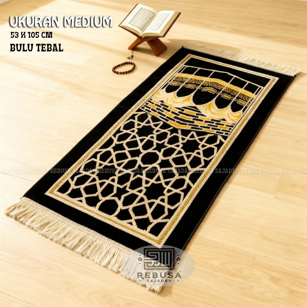 Sajadah Turki Tebal Kiswah Hitam Premium Uk Tanngung 55x105cm OLeh-oleh Umroh Haji