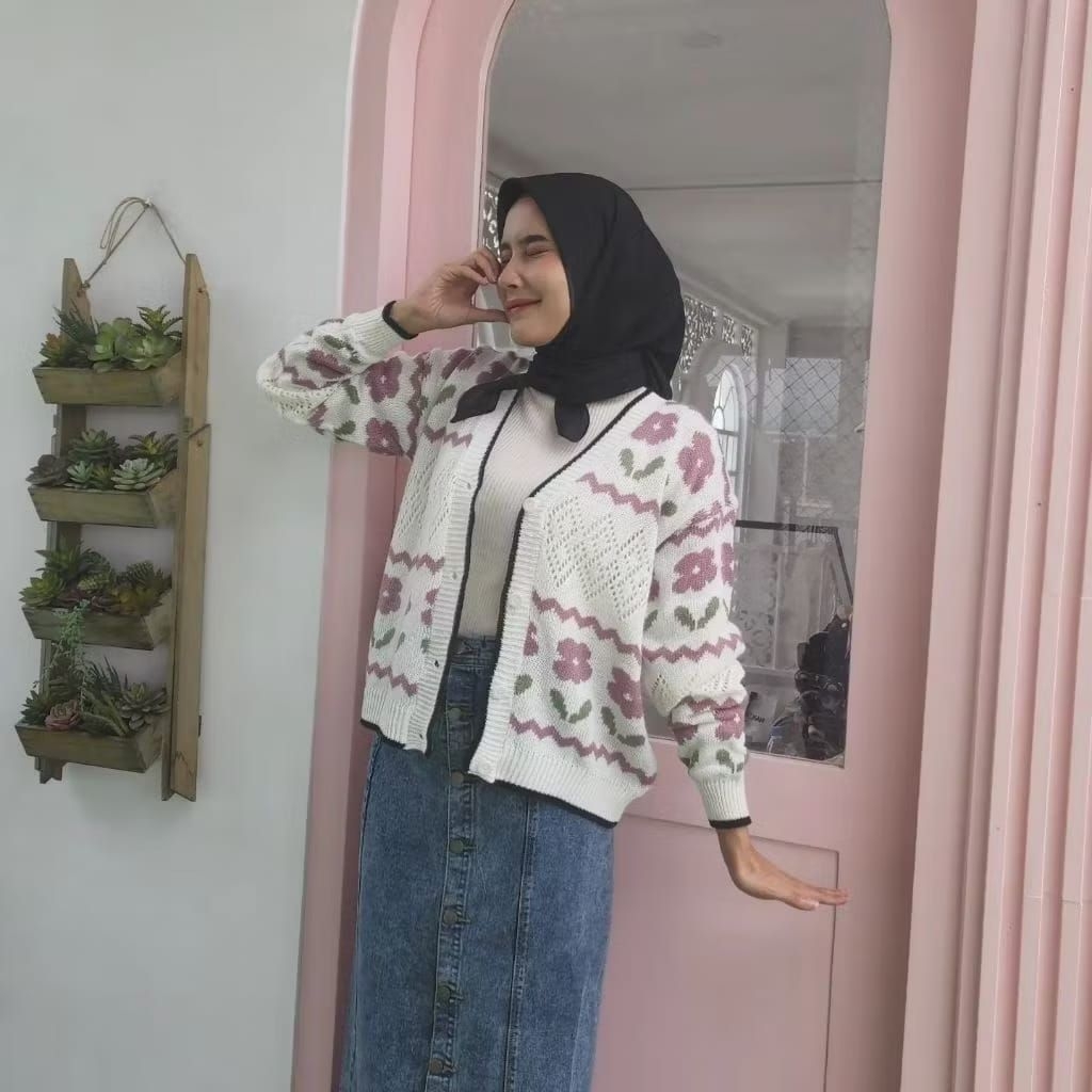 RUKA CARDIGAN RAJUT OUTER WANITA atasan wanita rajut motif bunga kekinian
