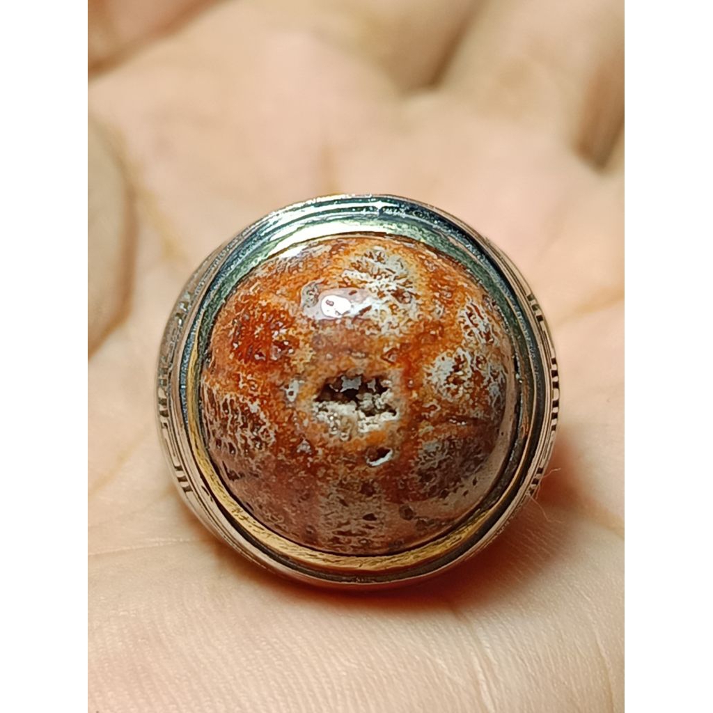 Cincin Akik Teratai Merah Combong Antik