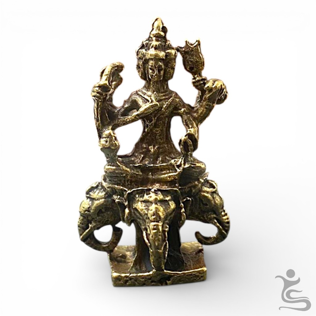 Patung Dewa Indra di Atas Gajah Airavata Mini – Brass Finishing Antik