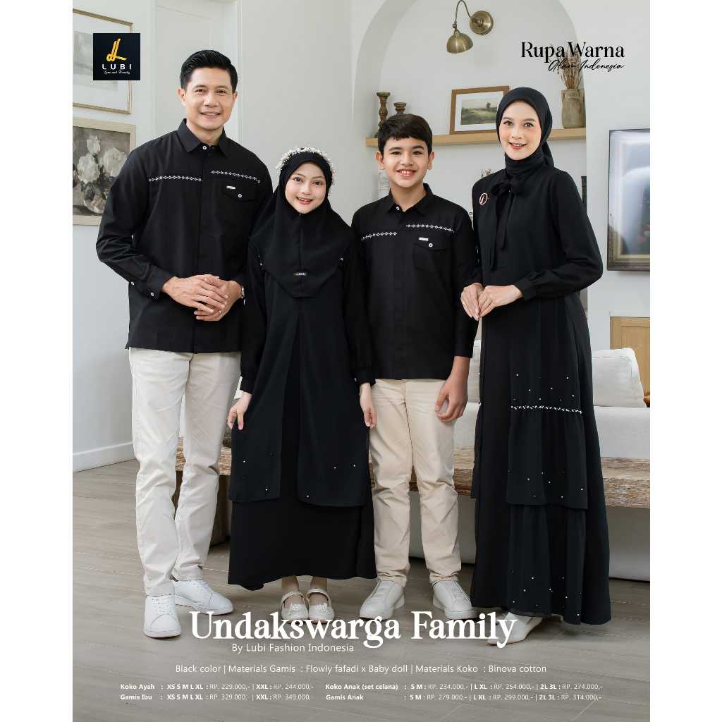 Sarimbit Terbaru 2026 Sarimbit Lubi UNDAKSWARGA FAMILY BLACK Gamis Lubi Terbaru Baju Couple Keluarga