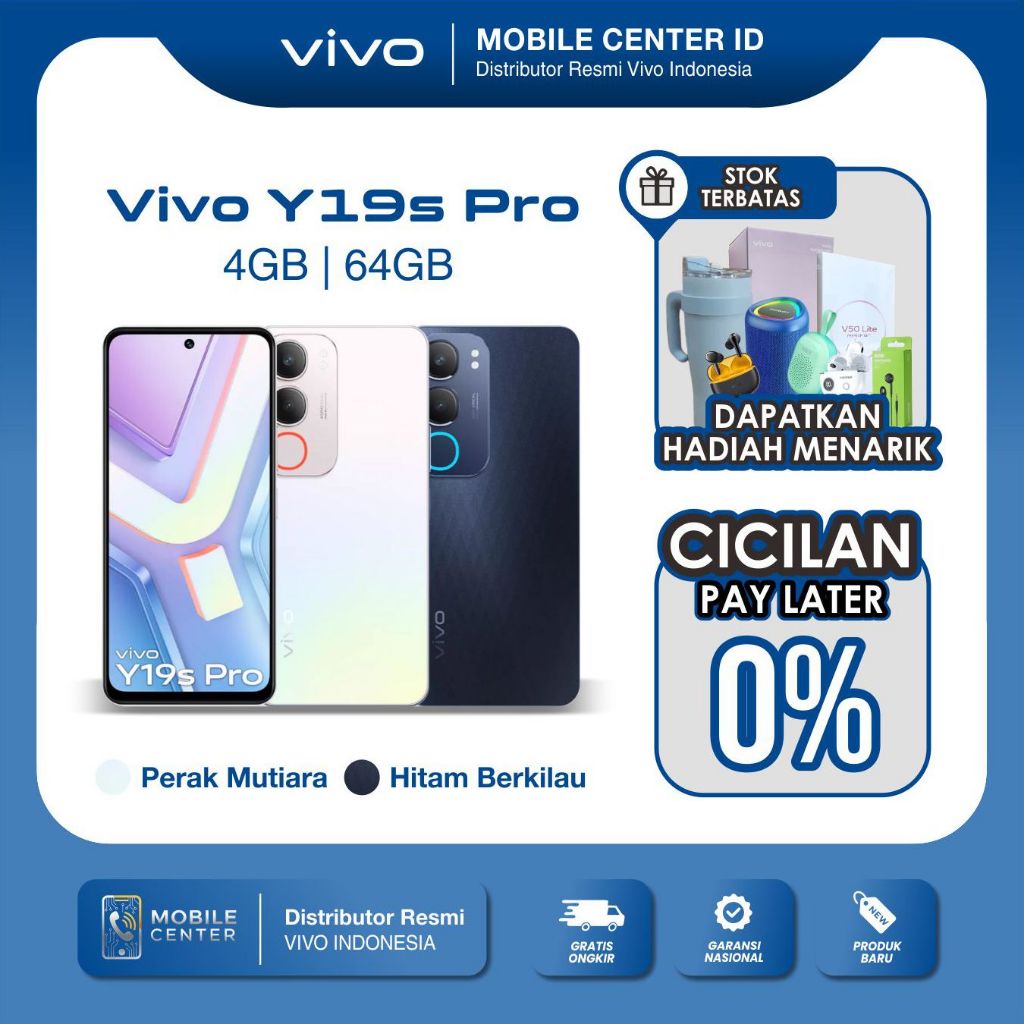 vivo Y19s Pro (4/64 GB)  - BNIB Garansi Resmi 6000mAh 44W FlashCharge, Tahan Banting Ekstrem, Tahan 