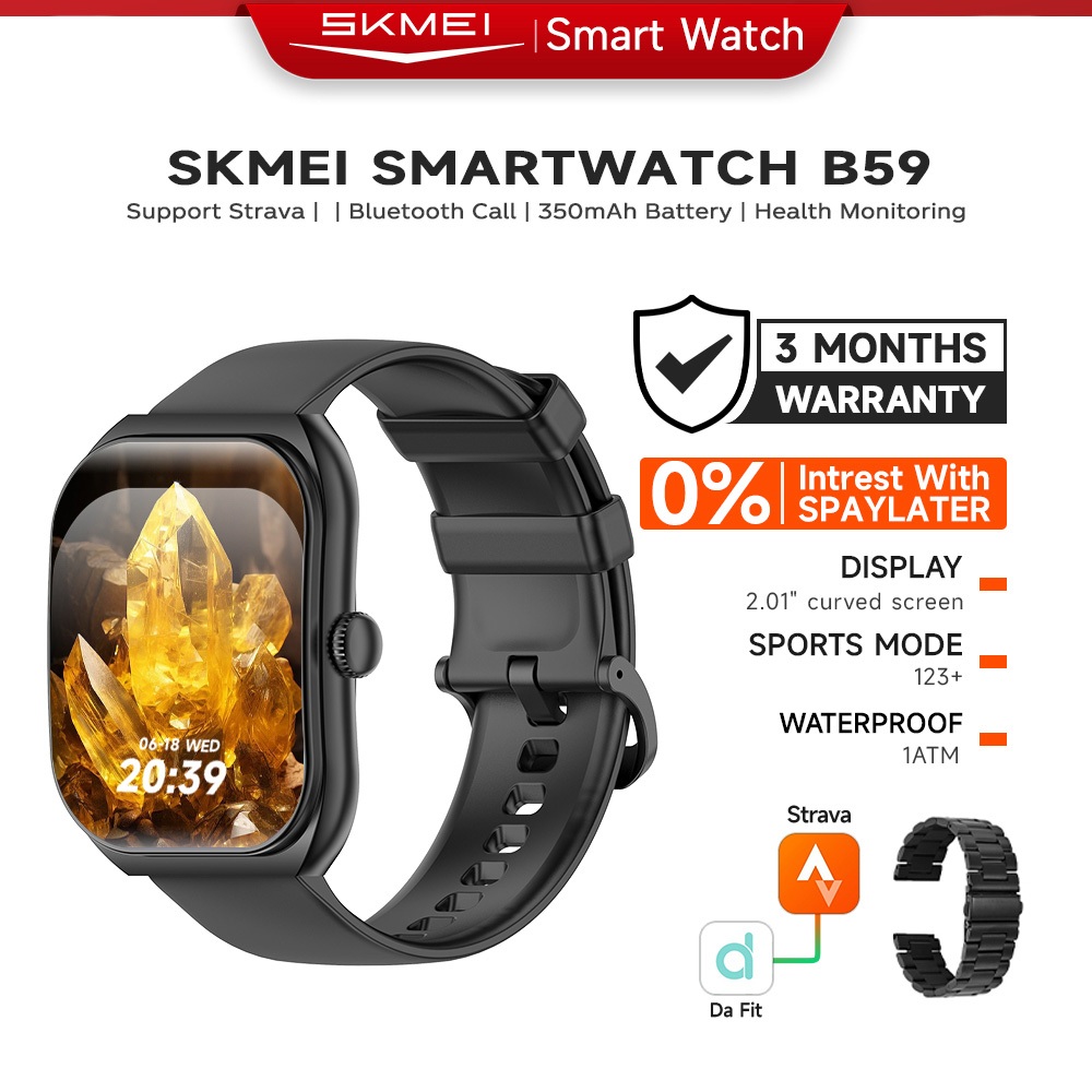 SKMEI B59 Smart Watch 2.01-inch TFT Curved Screen Custom Wallpaper Bluetooth Call Jam Tangan Pria Sp