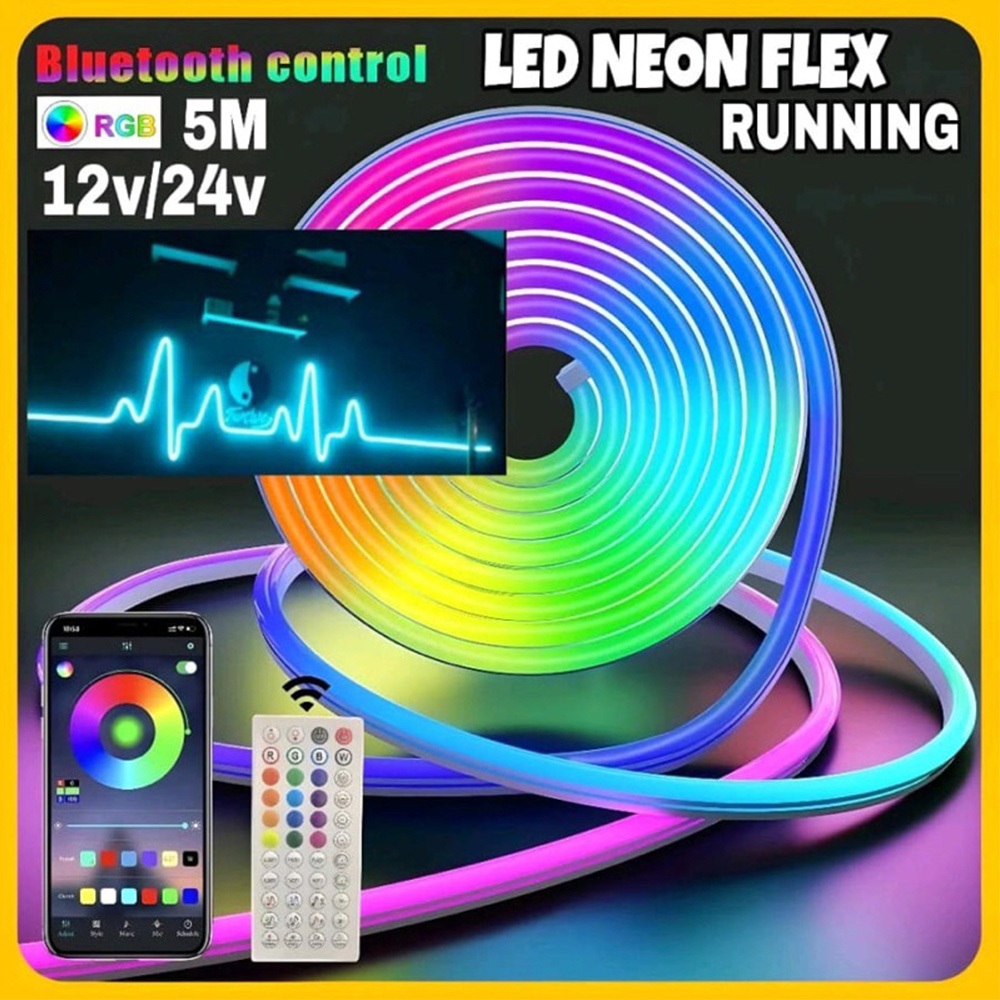 Lampu Led Neon Flex Neonflex RGB Running 5M DC USB Sensor Suara + Remot Control App Control / Lampu 