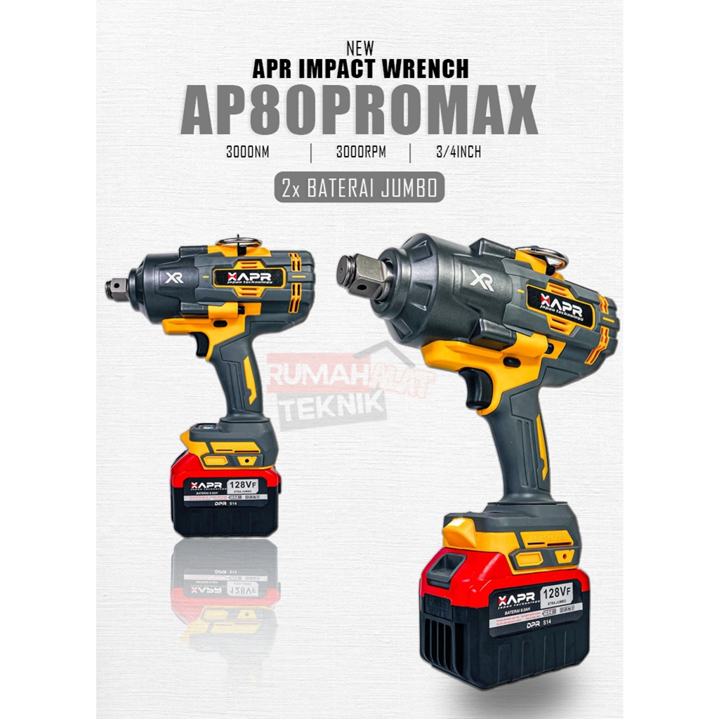 APR IMPACT WRENCH XTRA JUMBO 3/4INCH TYPE AP80 PROMAX 3000NM 2BATERAI GARANSI RESMI / Impact Apr Ap8