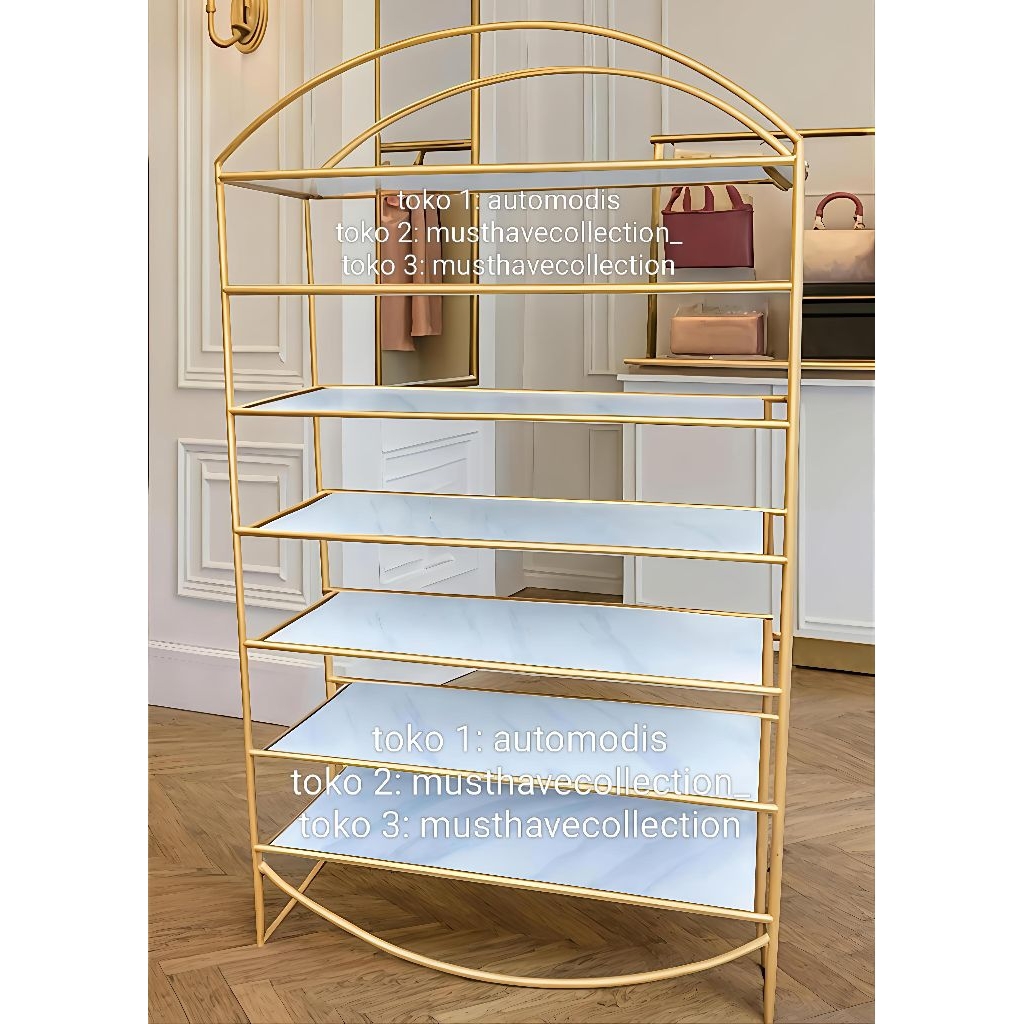 RAK 7 TINGKAT BESAR SEKAT ZAP LEMARI BESI EMAS AESTHETIC DISPLAY BAKERY MINIMALIS INDUSTRIAL BONGKAR