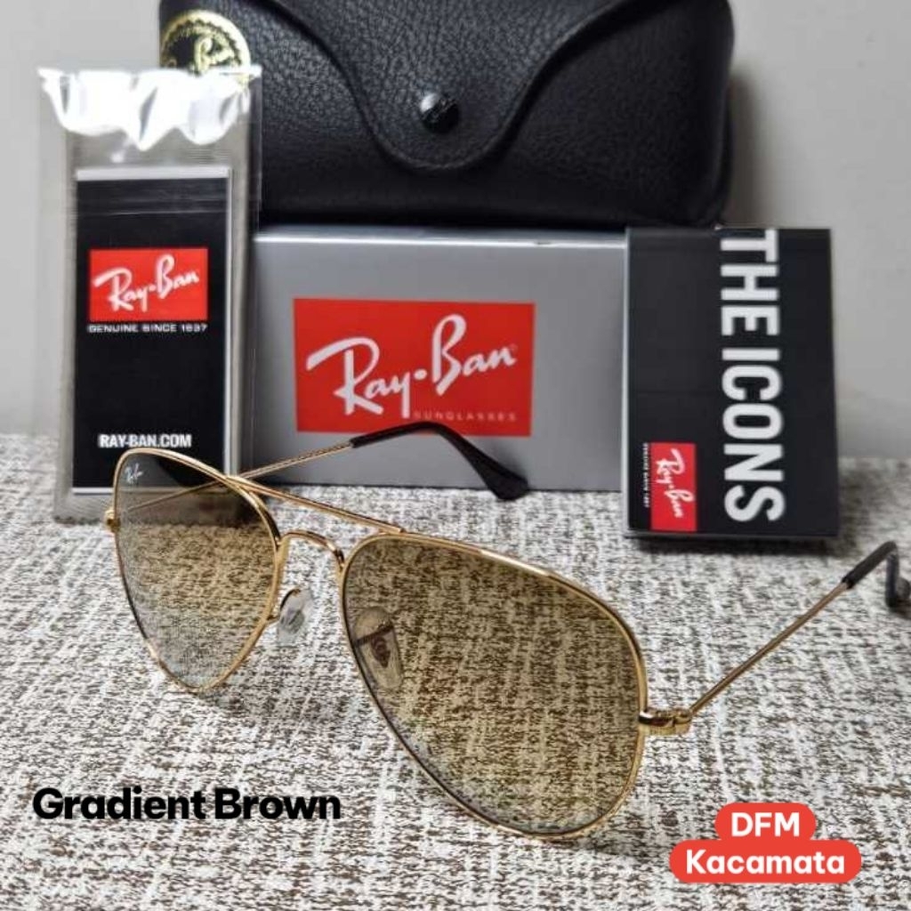 Kacamata Ray-Ban Aviator RB3025 Gold Lens Gradient Brown Original