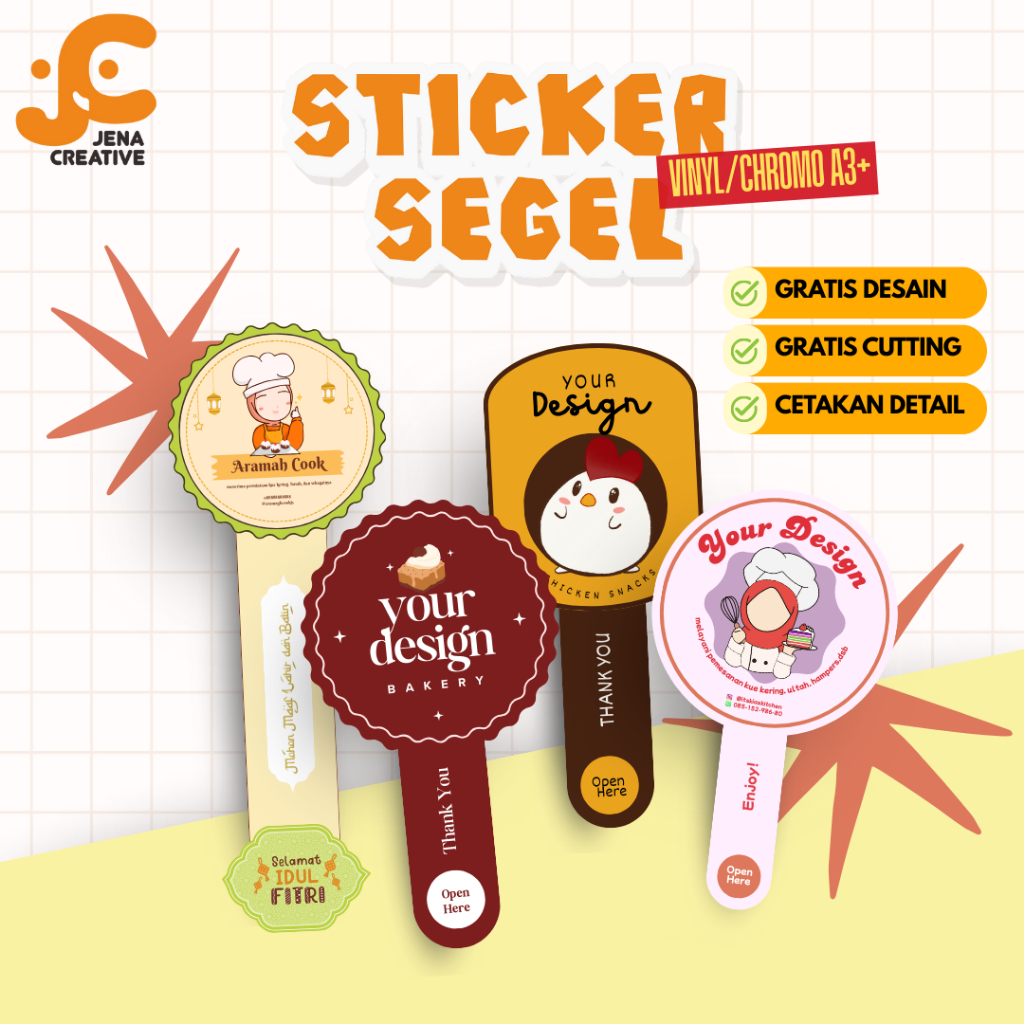 Sticker Cutting A3+ Segel Kue Kering/Custom Sticker Label Kue Lebaran/ Sticker Custom Free Cutting /