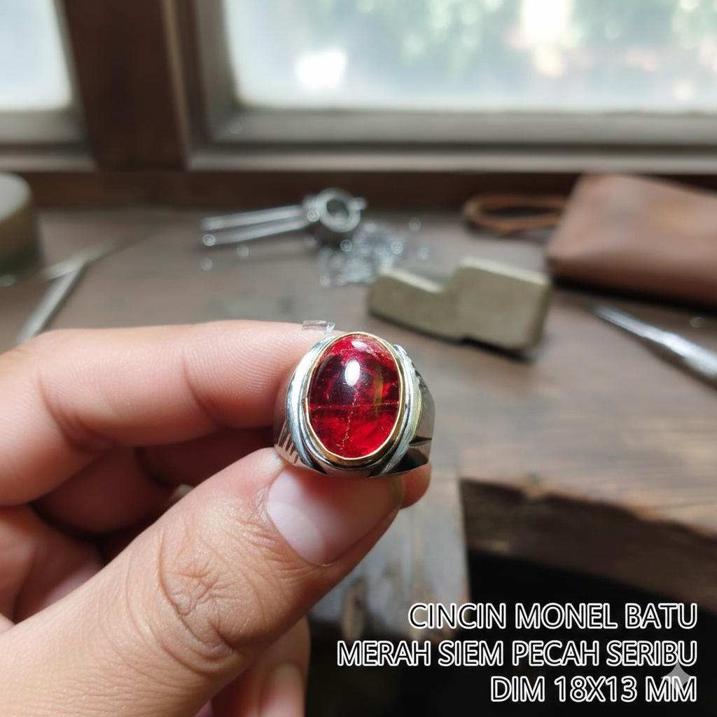 CINCIN MONEL BATU AKIK MERAH SIEM PECAH SERIBU DIM 18X13 MM