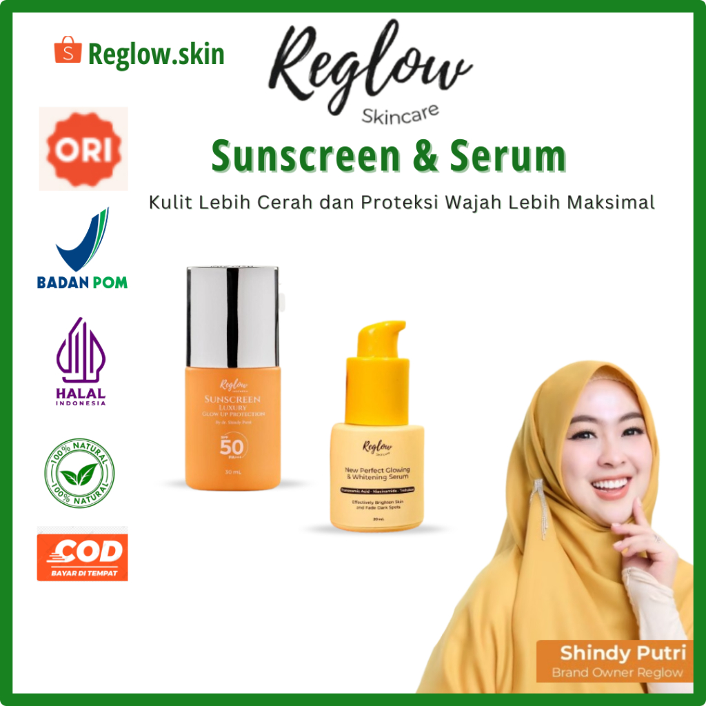 Reglow Perfect Glowing and Whitening Serum & Sunscreen Luxury Glow Up Protection SPF 50 PA+++ Reglow