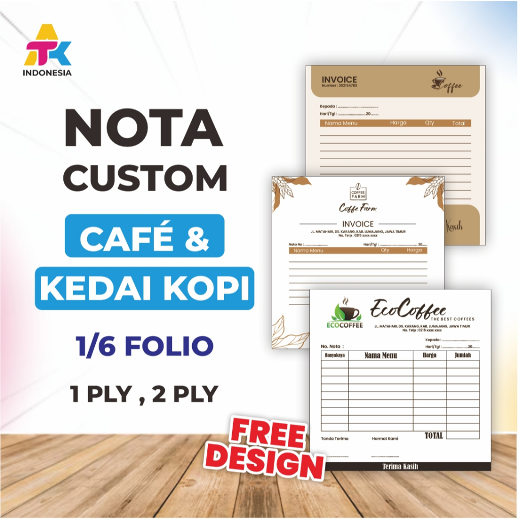 Nota Custom Cafe & Kedai Kopi [ ATK INDONESIA ] Ukuran 1/6 F4 Isi 50 Lembar - NCR 2 Ply 1 Ply Minima
