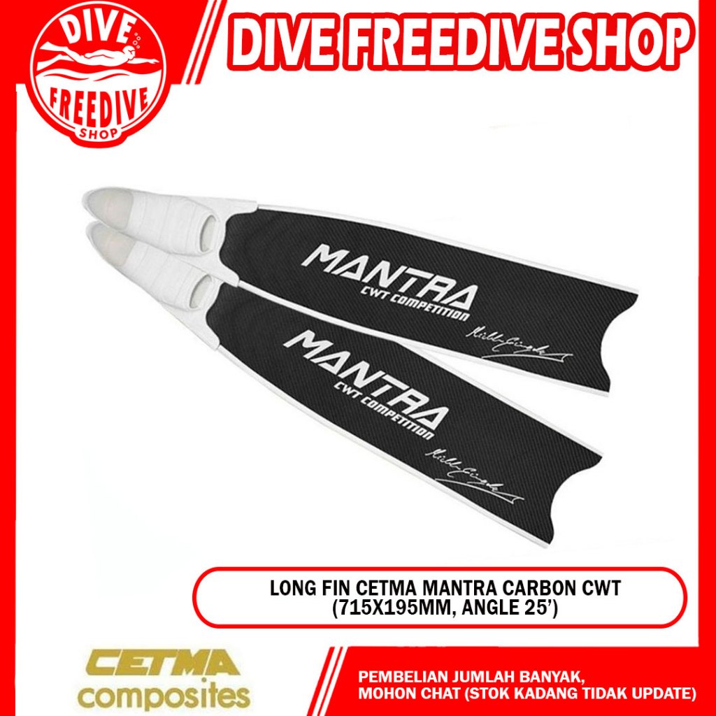 Long Fin Cetma Mantra CWT Competition Carbon Fins Kaki Katak Bi-Fins Sepatu Selam Freediving Spearfi