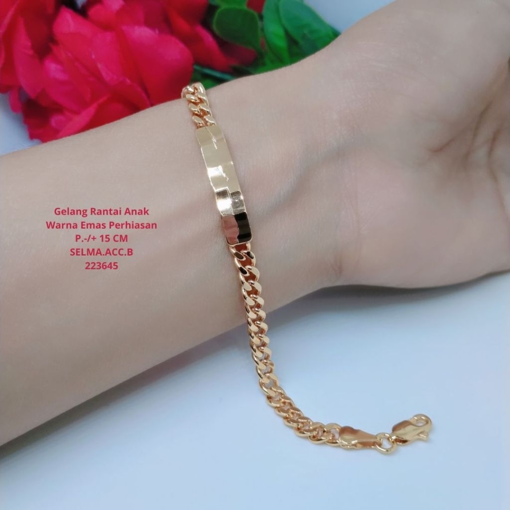 gelang rantai titanium plat lapis emas