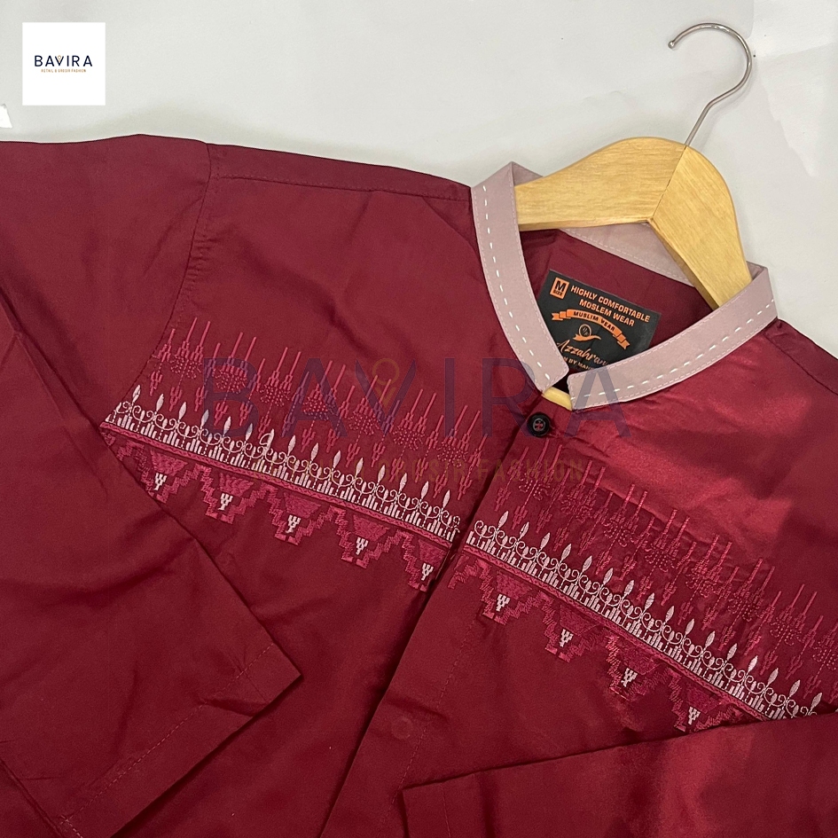Koko Pria Dewasa Baju Muslim Maroon Pria Lengan Panjang dan Motif Sarimbit Raya Couple Gamis Katun K