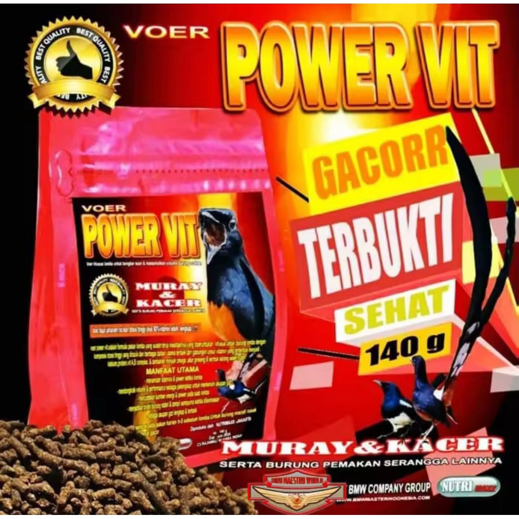 Voer Power Vit 140 gr Voer Burung Murai & Kacer Pakan Burung Kacer Voer Khusus Burung Murai Batu Lom
