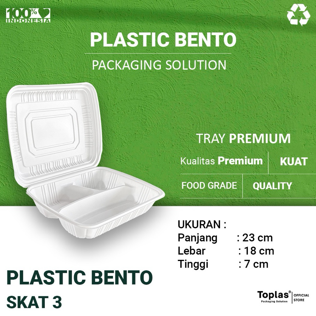 Meal Box sekat 3 (25pcs) / Bento box sekat 3 / Bagasse box bento sekat 3