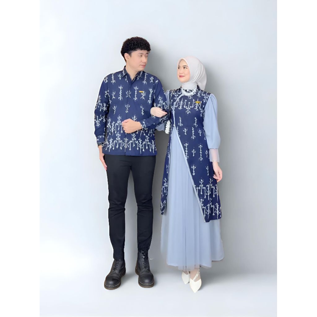 hana dress tenun navy couple - dress tenun couple - gamis tenun kemeja couple