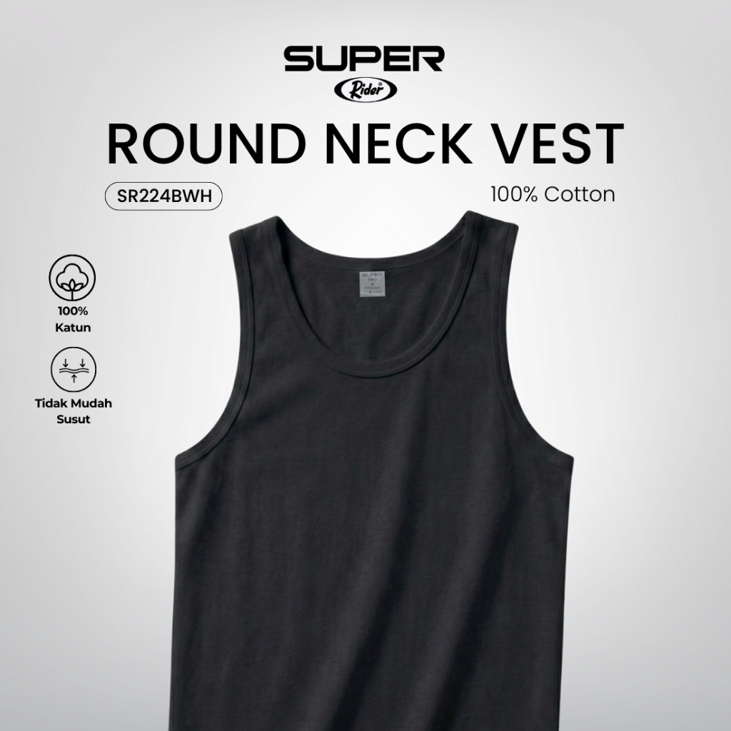 Super Rider Vest - Singlet Pria SR224BWH Warna Hitam isi 1 Pcs