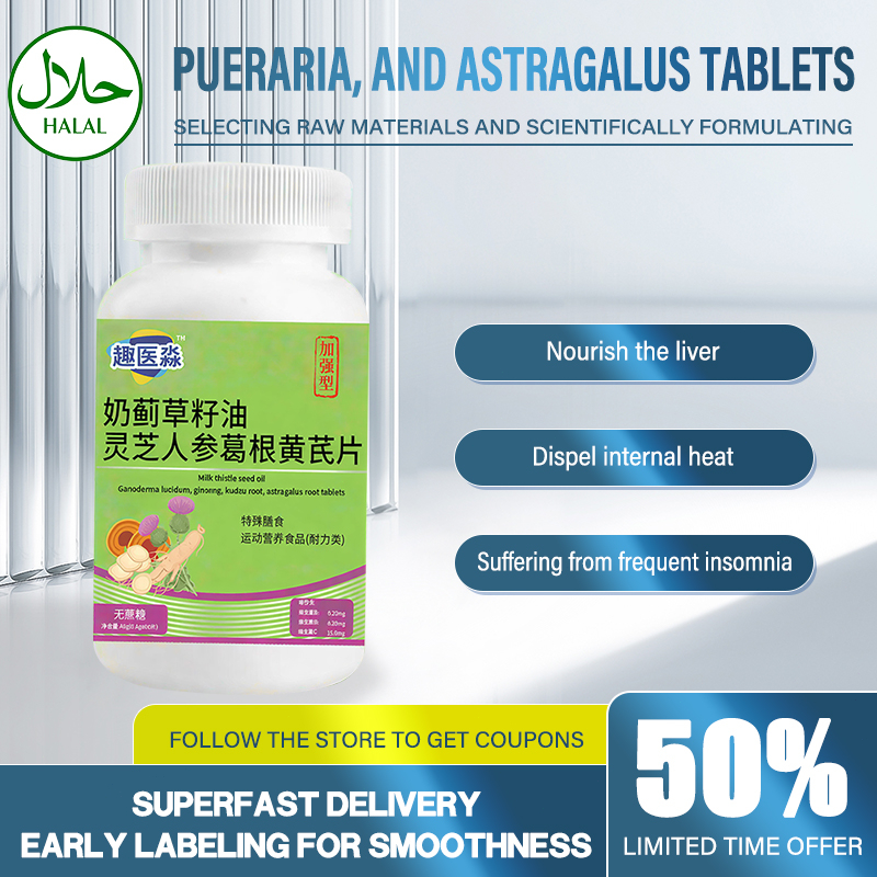 Diskon 50% / Milk thistle, Ganoderma lucidum, ginseng, akar kudzu, astragalus, tablet alami, melindu