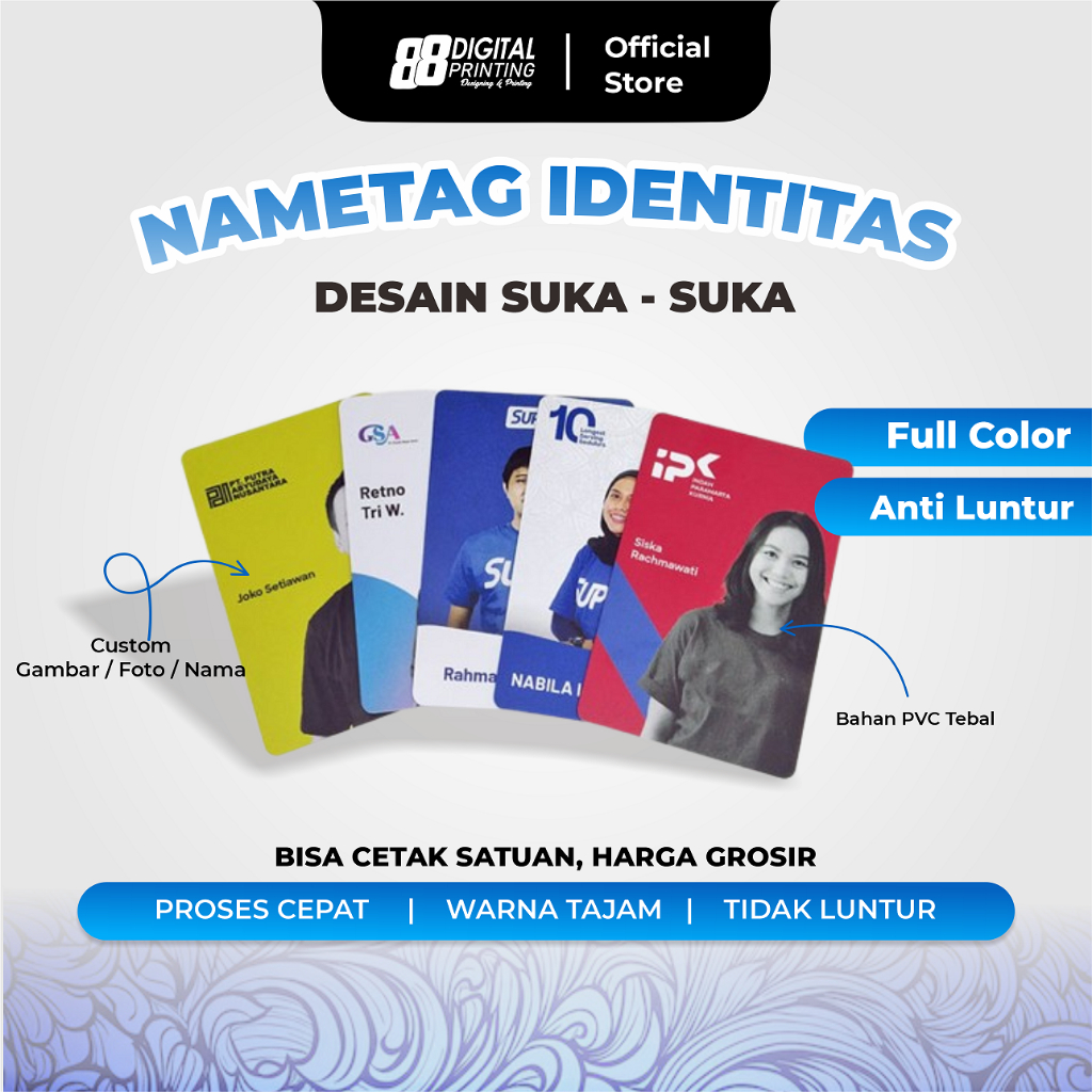 Cetak Nametag Panitia Bahan PVC / Nametag Pelajar / Nametag Kantor Pabrik